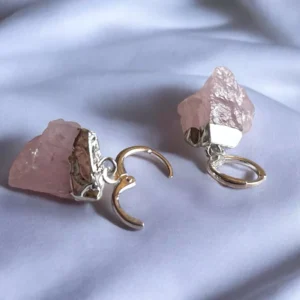 Aros de Cuarzo Rosa Bañados en Plata 2