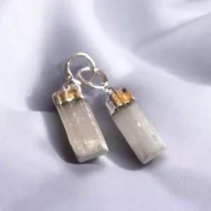 Aros de Selenita Bañados en Plata