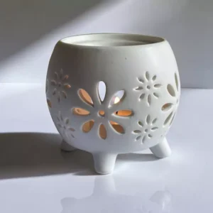 Difusor de Aromas para Velas de Cerámica con Diseño de Flores Blanco por detras