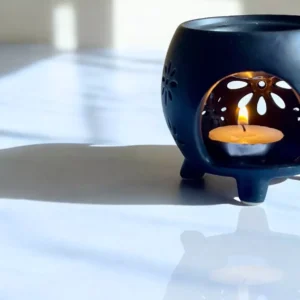 Difusor de Aromas para Velas de Cerámica con Diseño de Flores Negro Difusor de Aromas para Velas de Cerámica con Diseño de Flores Negro por detras