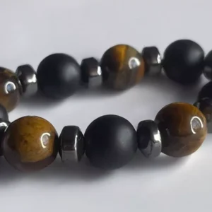Pulsera de Ojo de Tigre, Obsidiana y Hematita Grandes: Protección y Fortalezas Energéticas