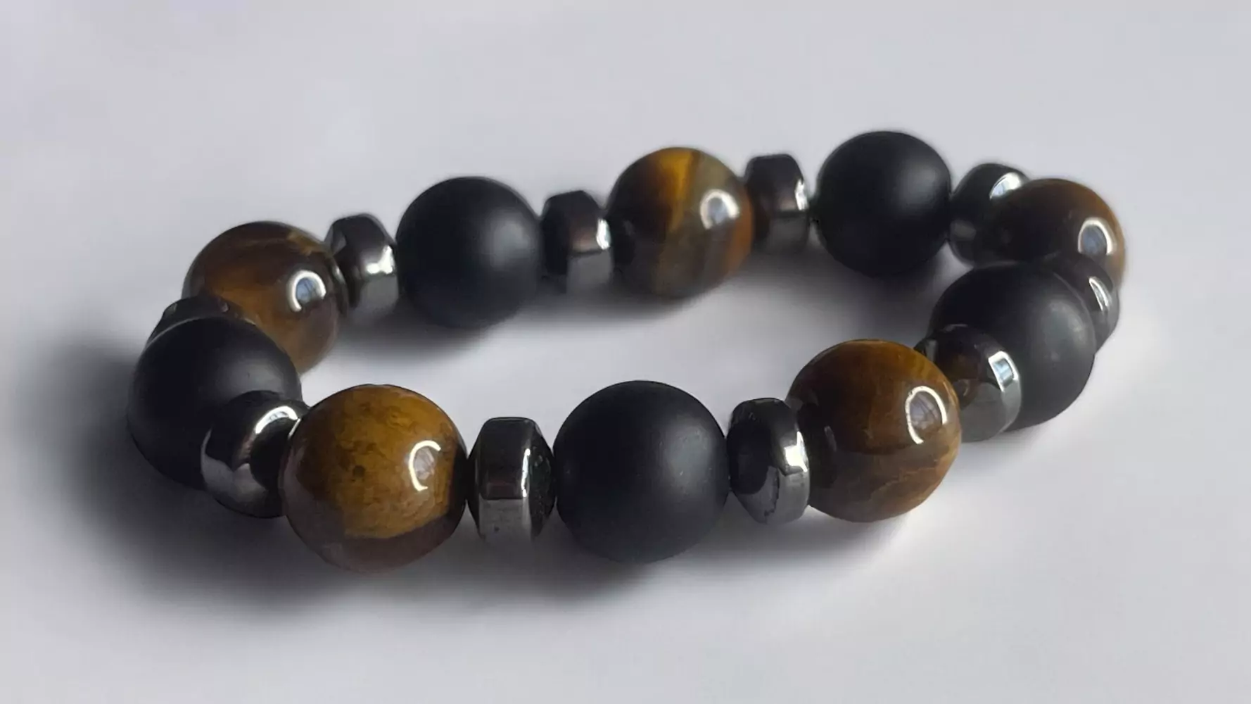 Pulsera de Ojo de Tigre, Obsidiana y Hematita Grandes: Protección y Fortalezas Energéticas